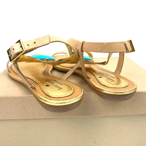 Kate Spade New York T-Strap Flat Sandals Blue Stone Embellishment Sz 8M - Picture 13 of 16